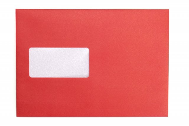 Buste DIN C5 adesive con finestra, stampa rossa