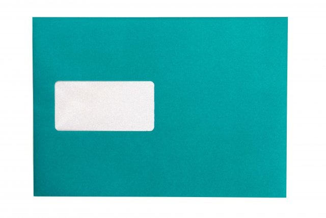 Buste DIN C5 adesive con finestra, stampa turchese