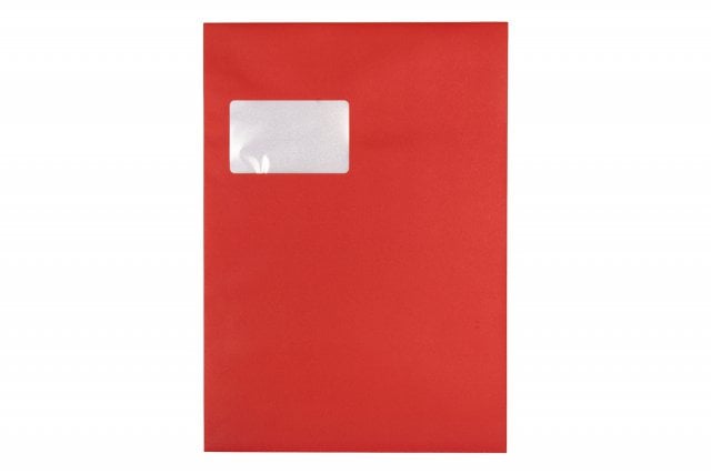 Buste DIN C4 adesive con finestra, stampa rossa