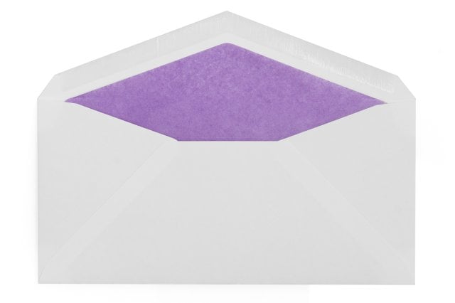 Buste DIN lunghe, bianche con fodera viola