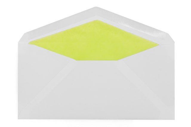 Buste DIN lunghe, bianche con fodera verde chiaro