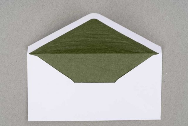 Buste DIN lunghe, bianche con fodera verde