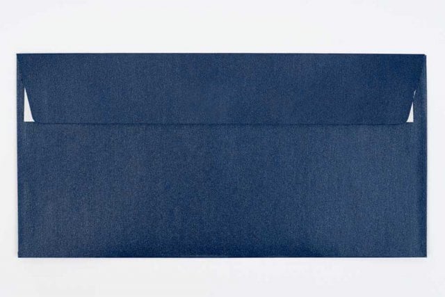 Buste DIN lunghe adesive, blu scuro madreperlato