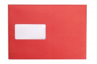 Buste DIN C5 adesive con finestra, stampa rossa