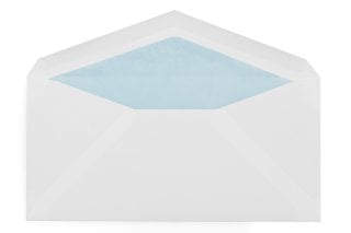 Buste DIN lunghe, bianche con fodera in azzurro