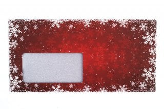Buste DIN lunghe con finestra, stampa rossa, neve di Natale
